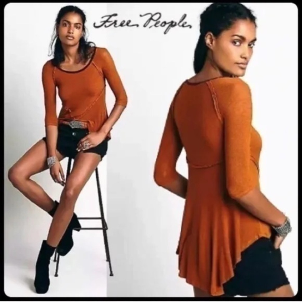 Free People Sienna Brown Knit Top - size Large GUC